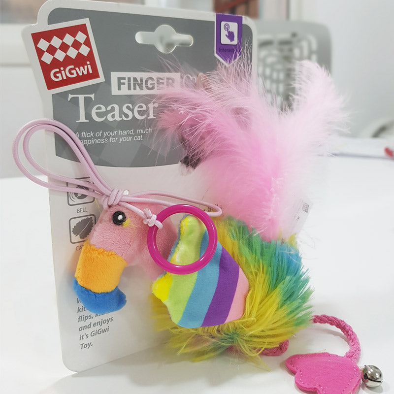 Finger ring bird Blue & Pink with Crinkle Paper and Bell inside