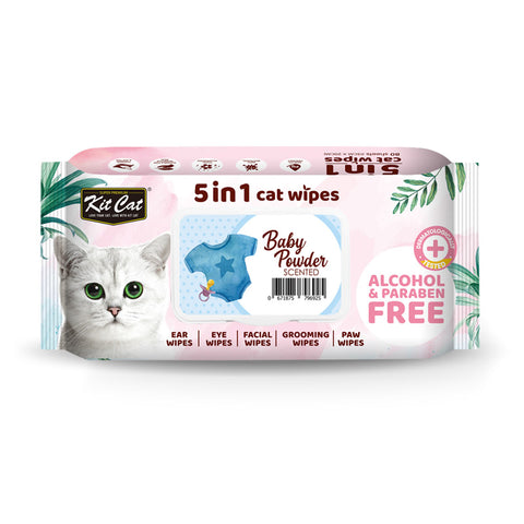 Kit Cat 5-in-1 Cat Wipes BABY POWDER Scented (4608198311989)