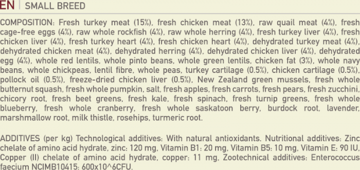 Orijen dog top food ingredient list