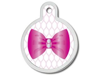*ID Tag - Circle Large Pink Bow with Crystal