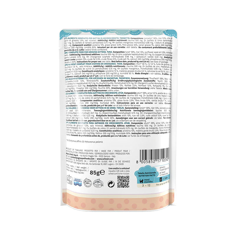 *Schesir Kitten Care- Pouch In Jelly 3-12 Tuna Wet Food 85g
