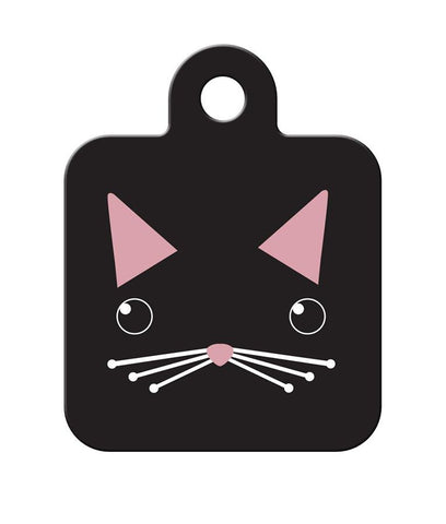 *ID Tag - Square Small Cat Face Black