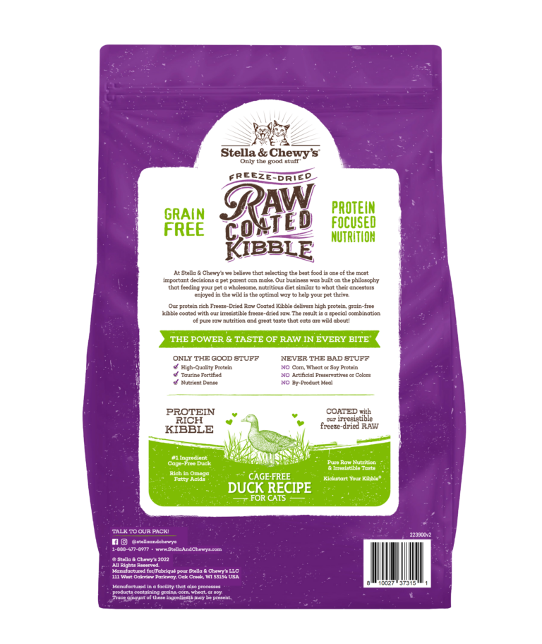 Stella & Chewy’s Baked Kibble for Cats – Raw Coated Cage-Free Duck Recipe – 5 lb