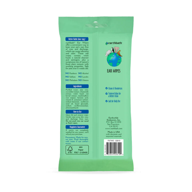 Earthbath Ear Wipes (Witch Hazel & Chamomile) - 30 Wipes