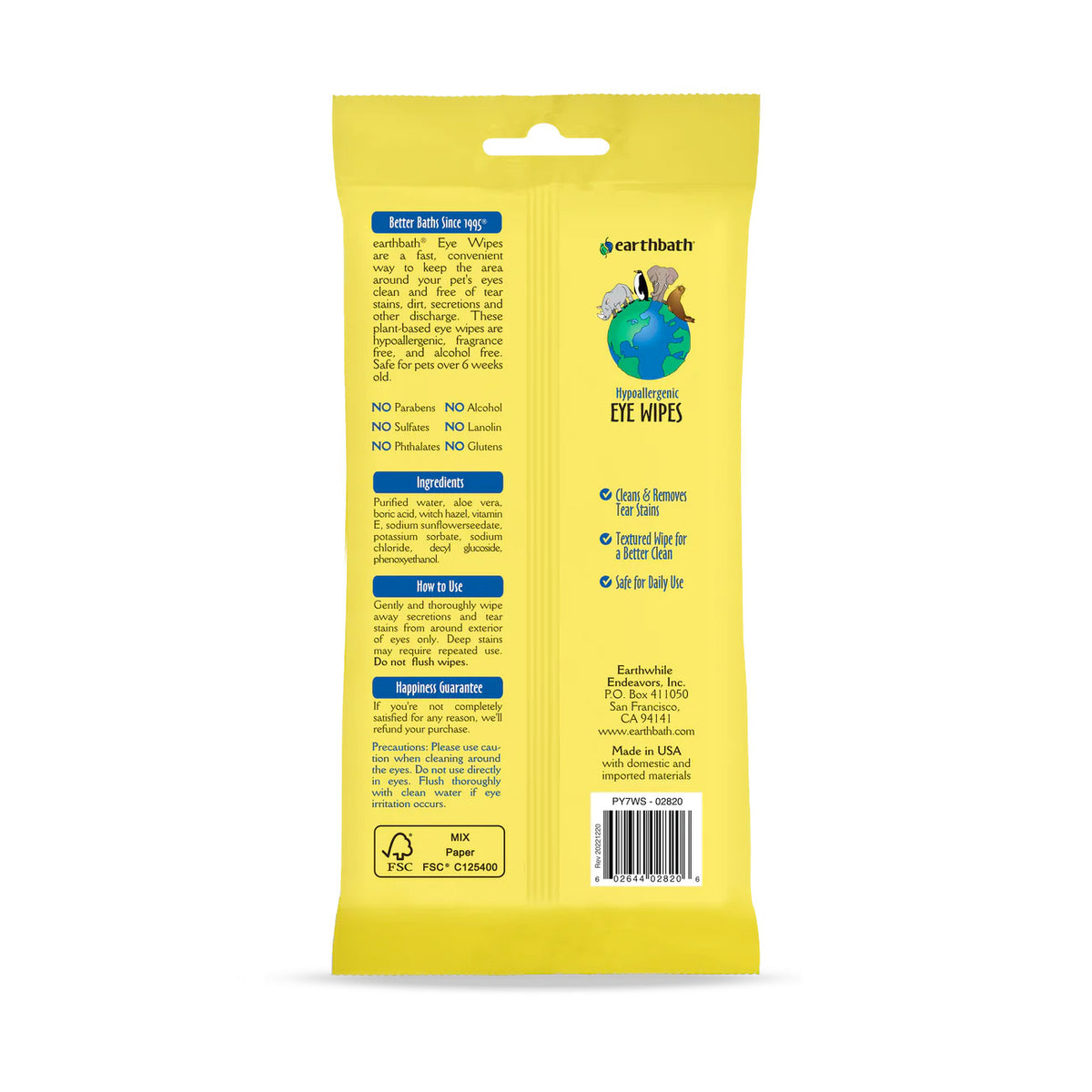 *Earthbath Hypoallergenic Eye Wipes (Witch Hazel & Aloe) – 30 Wipes
