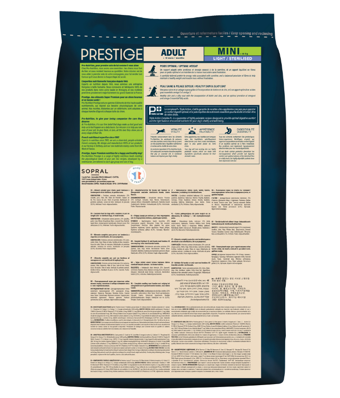 *Pro nutrition Prestige Dog Adult Mini Light Sterilised 3Kg