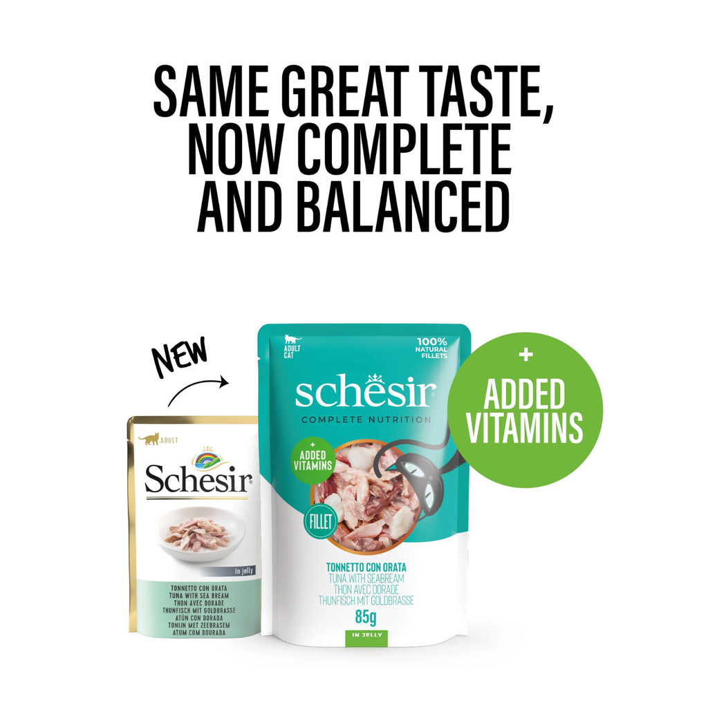 Schesir Complete & Balanced Nutrition Wet Cat Food in Jelly Pouch - Tuna With Seabream 85g