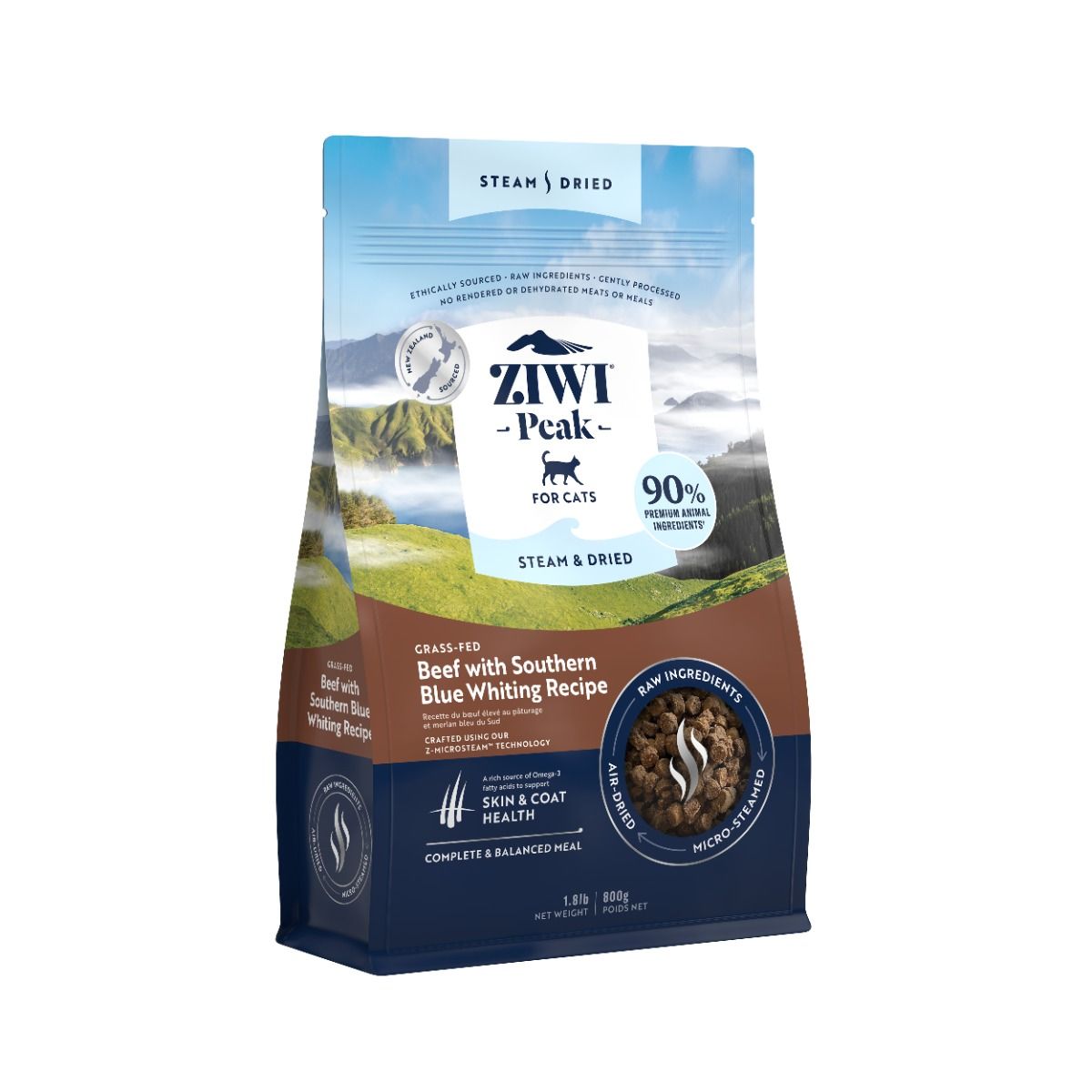 *ZIWI Peak Steam & Dried Grass-Fed Beef with Southern Blue Whiting Recipe Dry Cat Food
