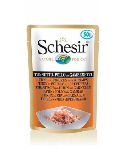 Schesir Cat Pouch-Wet Food Tuna With Chicken With Shrimps 50g