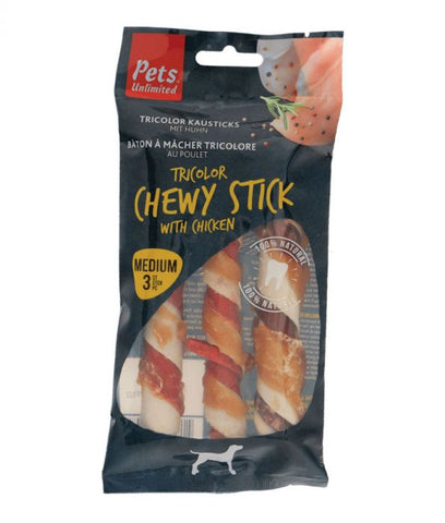 Pets Unlimited Tricolor Chewy Sticks  M