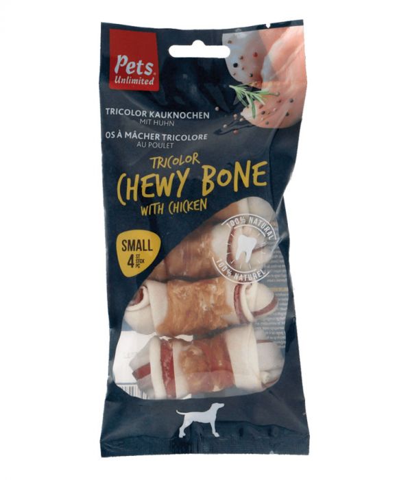 Pets Unlimited Tricolor Chewy Bone w/ Ckn S 4pcs (4604635119669)