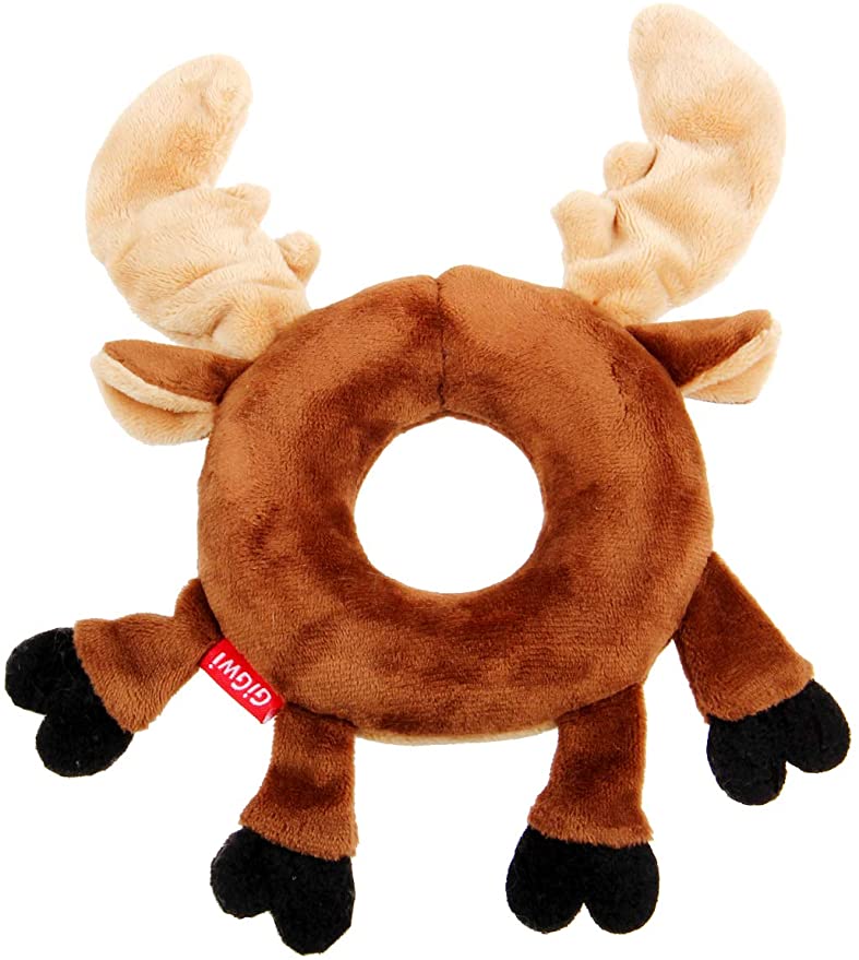 GiGwi Friendz Brown Plush Reindeer Ring Shape Squeaky Dog Toy