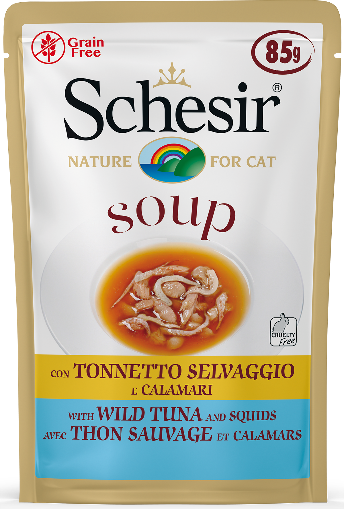SCHESIR CAT POUCH SOUP- WILD TUNA AND SQUIDS (85g) (4599023829045)