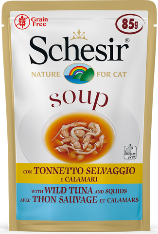 SCHESIR CAT POUCH SOUP- WILD TUNA AND SQUIDS (85g) (4599023829045)