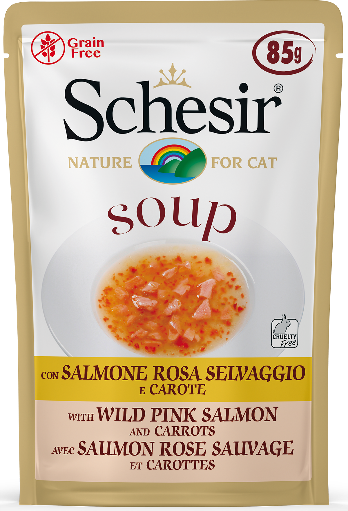 Schesir Cat Pouch Soup With Wild Pink Salmon and Carrots (85 g) (4598985654325)