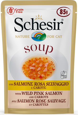 Schesir Cat Pouch Soup With Wild Pink Salmon and Carrots (85 g) (4598985654325)