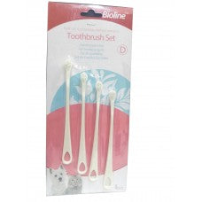 Bioline Toothbrush Set- For Cats & Puppy - 4 Pcs