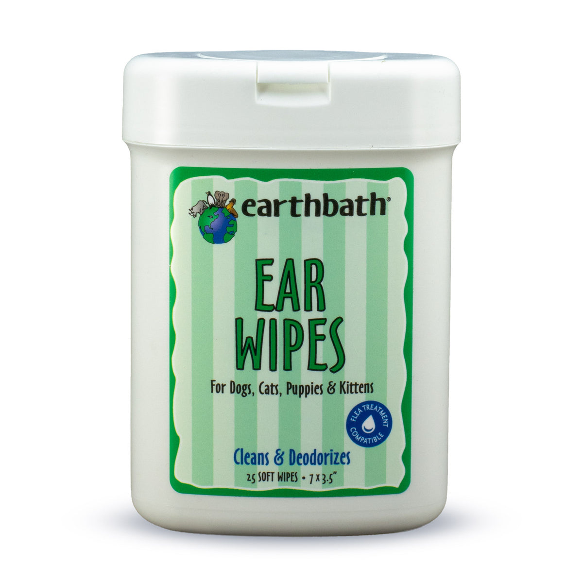 earthbath® Ear Wipes with Witch Hazel for Dogs, Cats, Puppies & Kittens, 25 ct re-sealable container