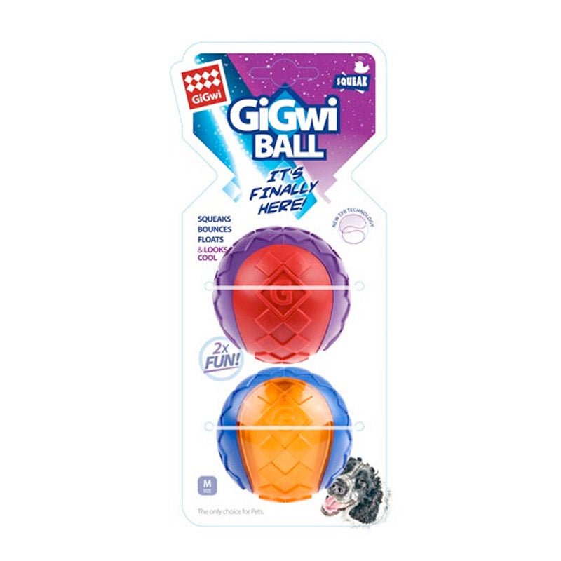 Gigwi Ball Medium 2pack Red/Orange Squea Solid Transparent