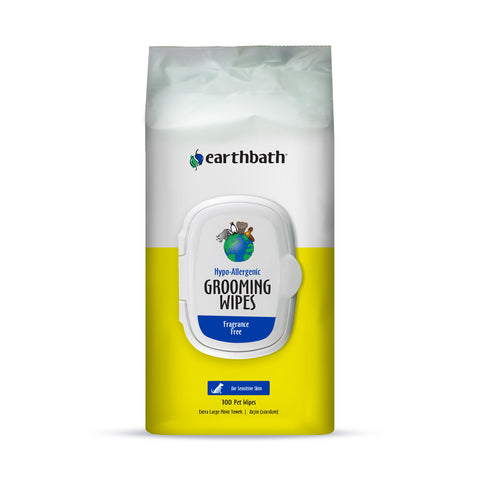 *earthbath® Hypo-Allergenic Grooming Wipes, Fragrance Free, Cleans & Conditions, 100 ct plant-based wipes in re-sealable pouch