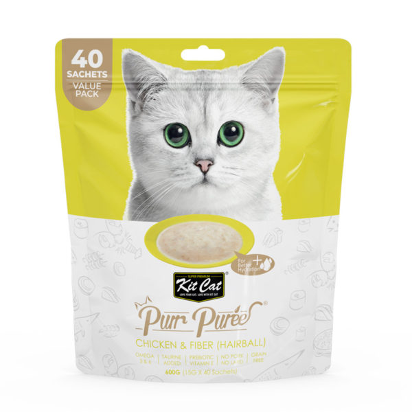 Kit Cat Purr Puree Chicken & Fiber (Hairball) (40 Sachets Value Pack) (4598937518133)