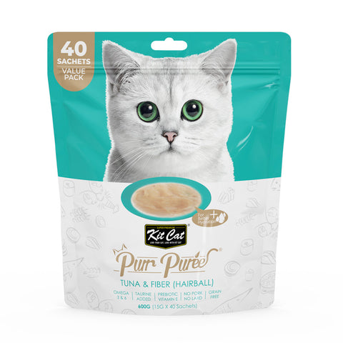 Kit Cat Purr Puree Tuna & Fiber (Hairball) (40 Sachets Value Pack) (4598937911349)