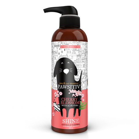 PAWSITIV'S NATURAL AND TEARLESS SHAMPOO FOR DOGS & CATS - CHERRY BLOSSOM WITH ALOE VERA (SHINE) - 500ML