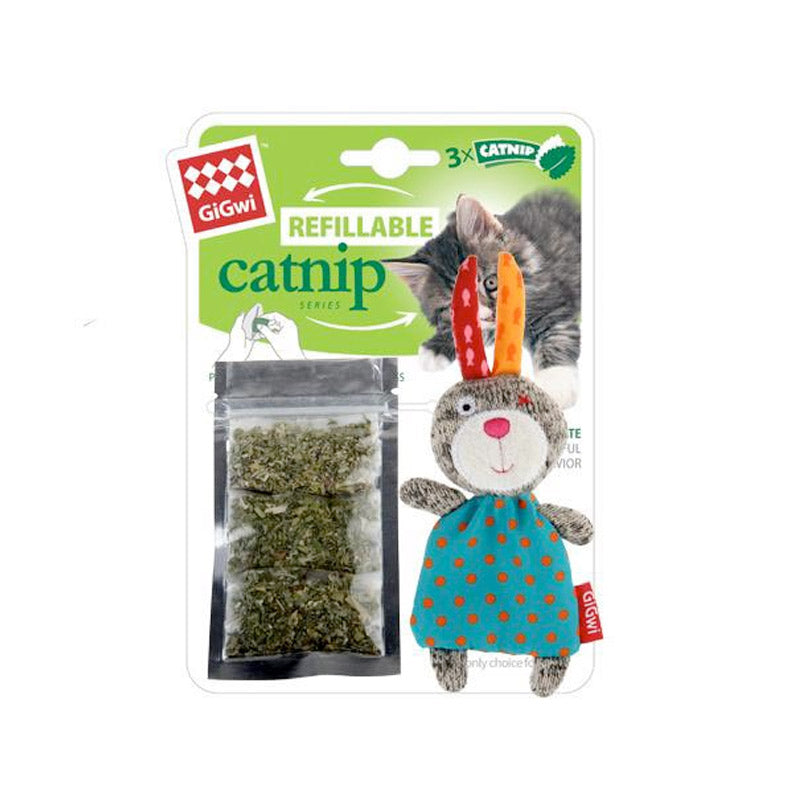 Rabbit Refillable Catnip with 3 catnip teabags in ziplock bag