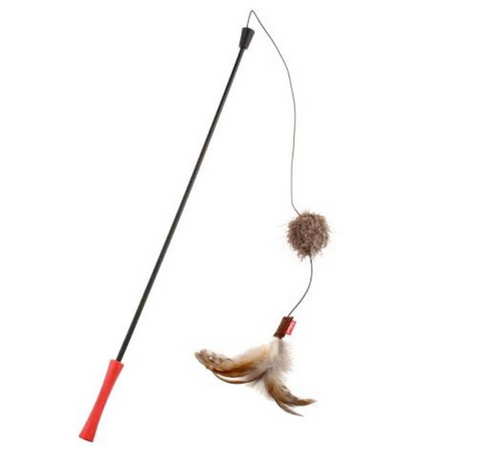 Catwand Feather Teaser with Natural Plush Tail and TPR Handle (Red)