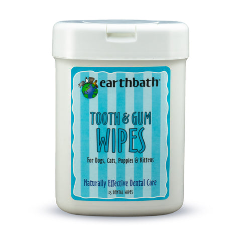 *earthbath® Tooth & Gum Wipes, Peppermint & Baking Soda for Dogs, Cats, Puppies & Kittens, 25 ct re-sealable package