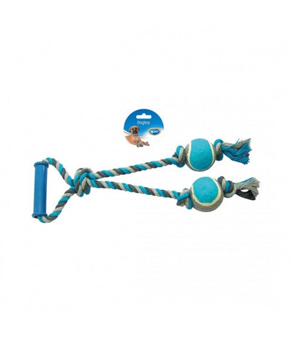 Duvo Tug Toy Knotted Cotton Loop & 2 Tennis Balls Grey/Blue 43cm