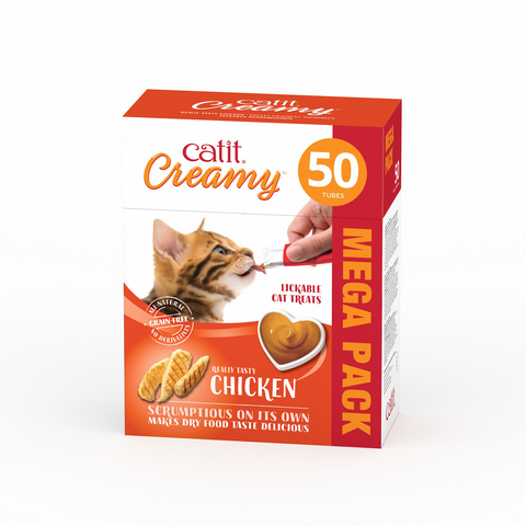 *CATIT CREAMY TREATS MEGA PACK CHICKEN, 50 TUBES/BOX