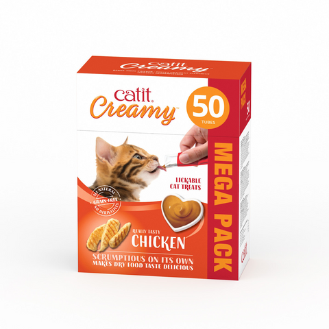 CATIT CREAMY TREATS MEGA PACK CHICKEN, 50 TUBES/BOX