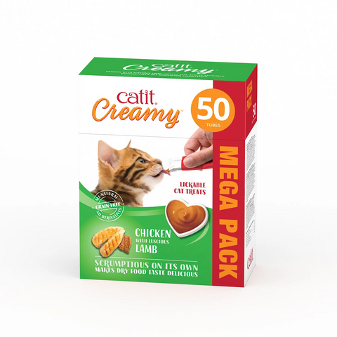 CATIT CREAMY TREATS MEGA PACK CHICKEN WITH LAMB, 50 TUBES/BOX