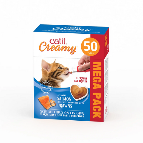 *CATIT CREAMY TREATS MEGA PACK SALMON WITH PRAWN, 50 TUBES/BOX