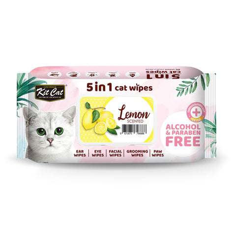 Kit Cat 5-in-1 Cat Wipes LEMON Scented (4608198705205)