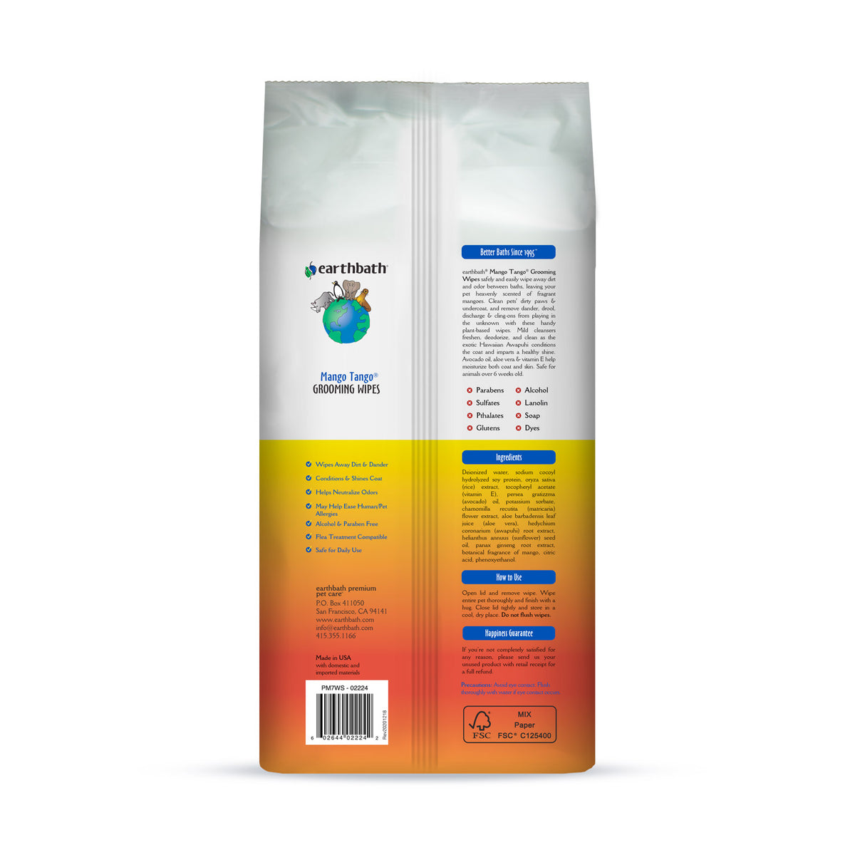 *earthbath® Grooming Wipes, Mango Tango, 100 ct