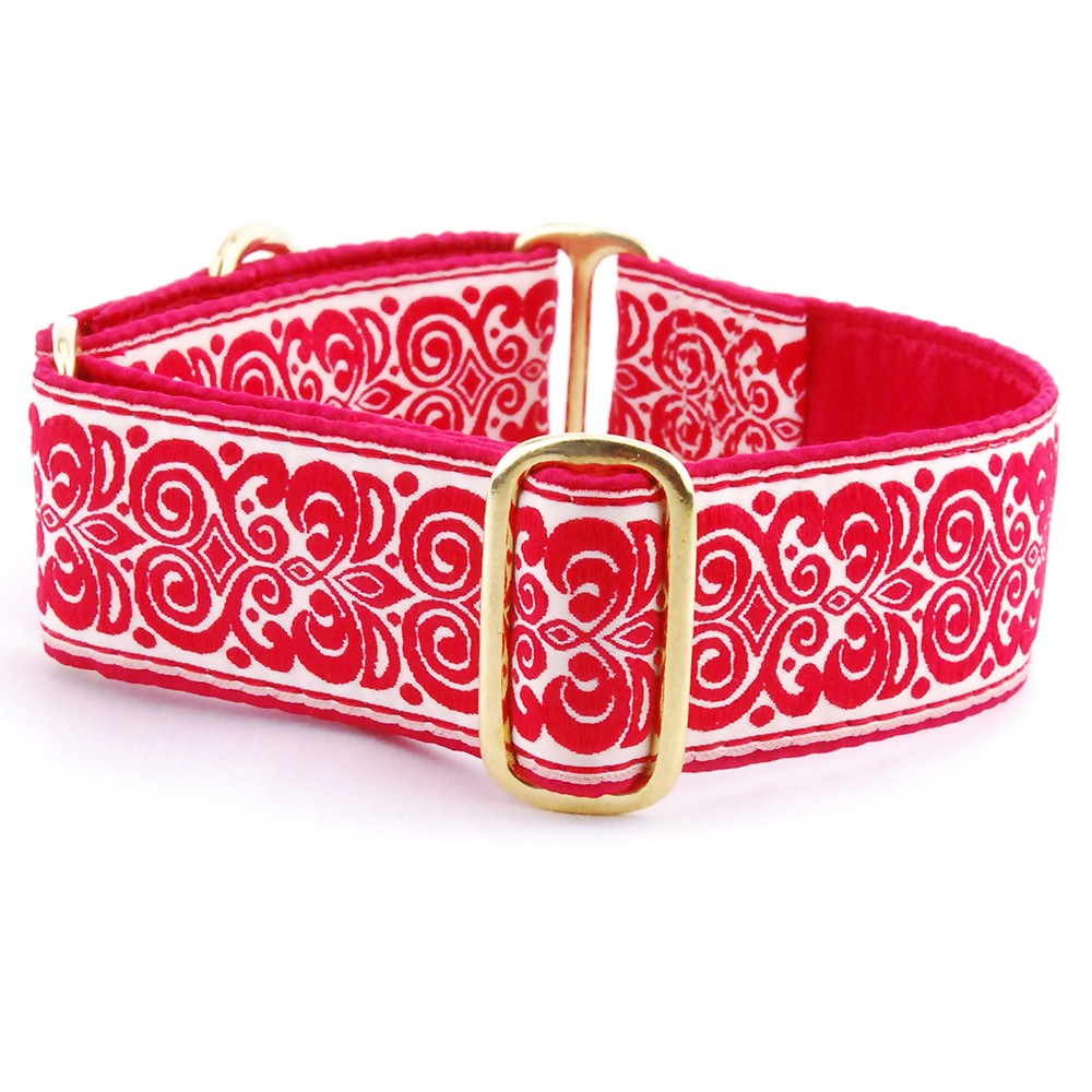 SMALL SATIN LINED MARTINGALE COLLAR - RED SCROLL (4588860538933)