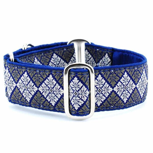 SMALL SATIN LINED MARTINGALE COLLAR - LEAF TILE NAVY (4588854214709)
